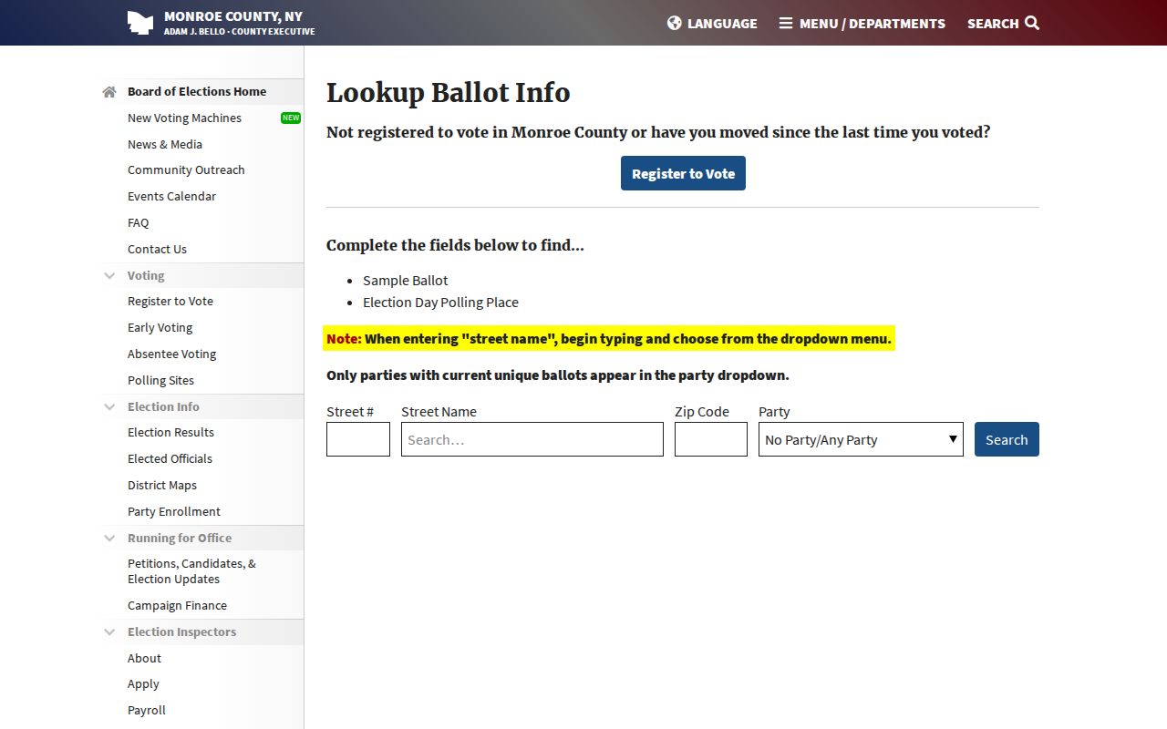 Chili residents directory Monroe voter ballot lookup